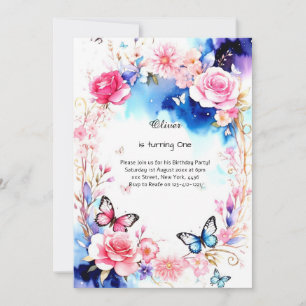 Floral 1st Birthday Invitation