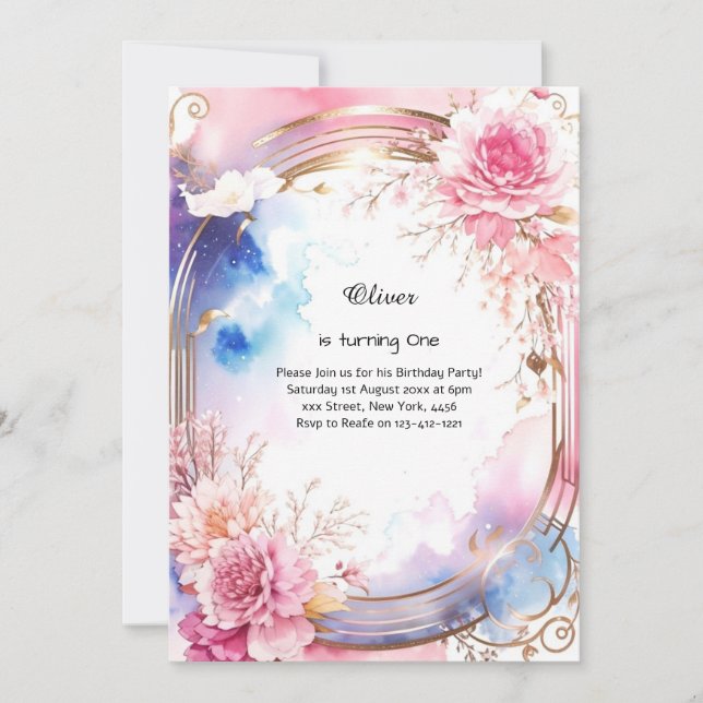 Floral 1st Birthday Invitation (Front)