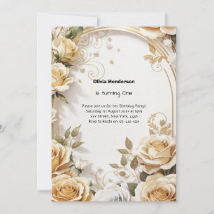 Floral 1st Birthday Invitation