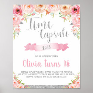 Floral 1st Birthday Time Capsule Game Activity Poster
