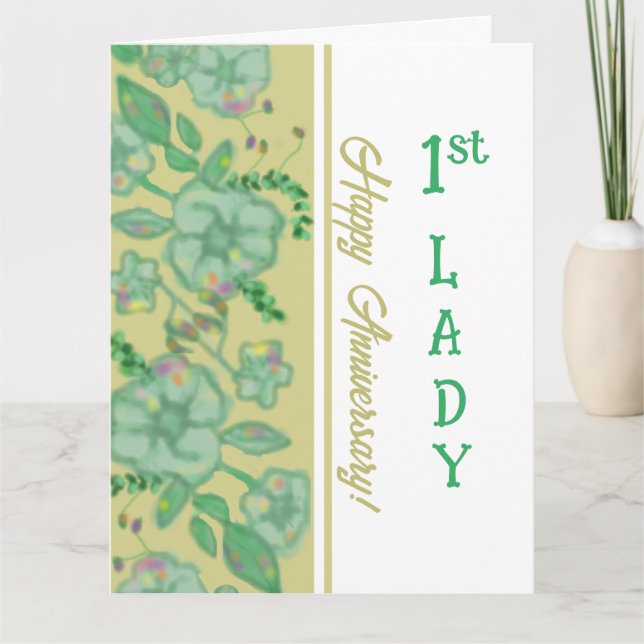 Floral 1st Lady Christian Anniversary Card (Front)