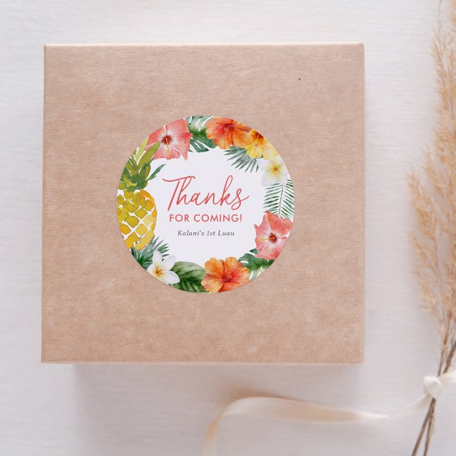 Floral 1st Luau Birthday Classic Round Sticker (Creator Uploaded)