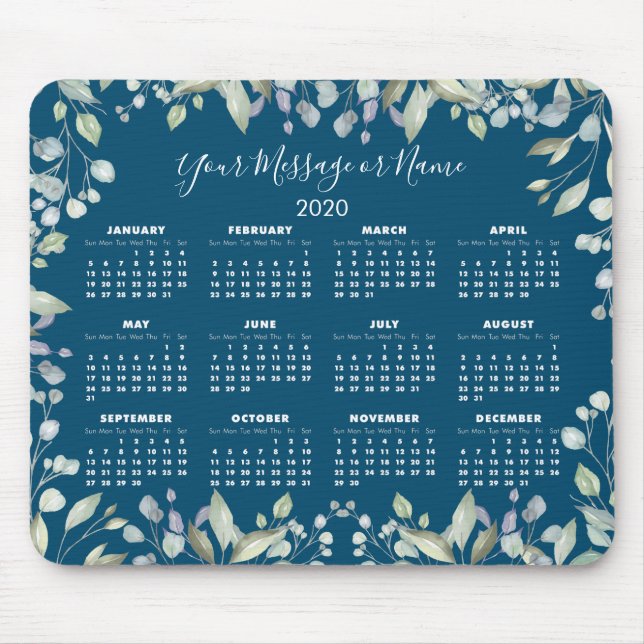Floral 2020 Calendar Your Message or Name Mouse Mat (Front)