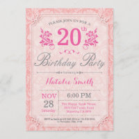 Floral 20th Birthday Invitation Pink for Women