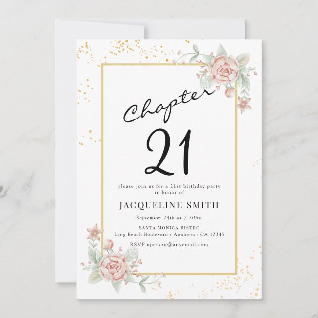 Floral 21st Birthday Invitation (Front)