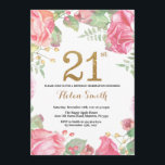 Floral 21st Birthday Invitation Gold Glitter<br><div class="desc">Floral 21st Birthday Invitation for Women. Watercolor Botanical Floral Flower. Gold Glitter. Pink Peonies Floral Flowers. Adult Birthday. For further customisation,  please click the "Customise it" button and use our design tool to modify this template.</div>