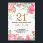 Floral 21st Birthday Invitation Gold Glitter<br><div class="desc">Floral 21st Birthday Invitation for Women. Watercolor Botanical Floral Flower. Gold Glitter. Pink Peonies Floral Flowers. Adult Birthday. For further customisation,  please click the "Customise it" button and use our design tool to modify this template.</div>