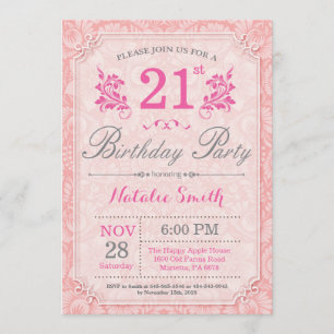 Floral 21st Birthday Invitation Pink for Women