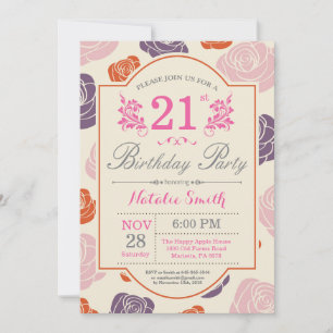 Floral 21st Birthday Invitation Pink Roses