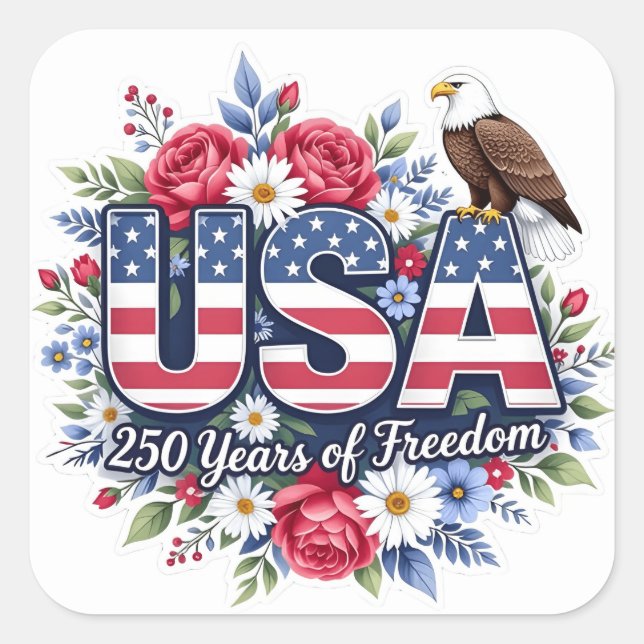  Floral 250 years of freedom  Square Sticker (Front)