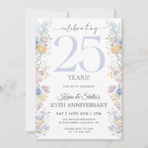 Floral 25th Anniversary Invitation With Photo