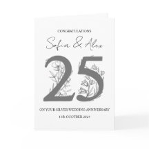 Floral 25th wedding anniversary greeting