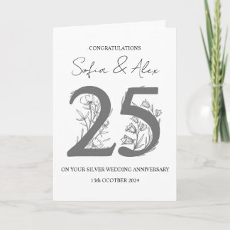 Floral 25th wedding anniversary greeting card