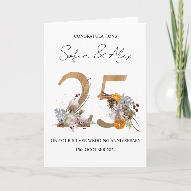 Floral 25th wedding anniversary greeting card (Front)