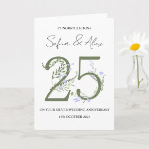 Floral 25th wedding anniversary greeting card