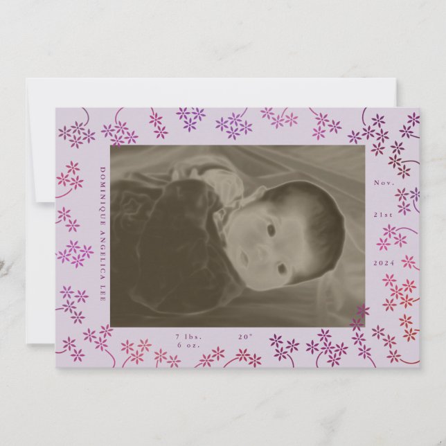 Floral 2 Photo Birth Announcement (Front)