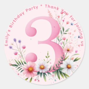 Floral 2nd Birthday Thank You Favour Two Custom Classic Round Sticker