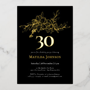 Floral 30th Birthday Gold Foil Invitation