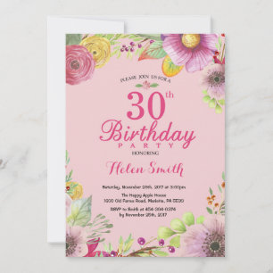 Floral 30th Birthday Invitation for Women