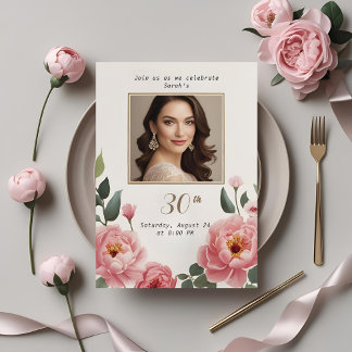 Floral 30th Birthday Invitation with Photo