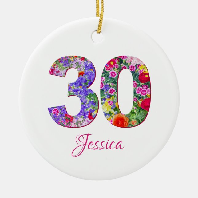 Floral 30th Birthday Ornament (Front)