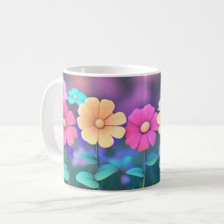 Floral 3D with Colorful Botanical Flowers, Gift Coffee Mug