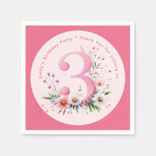 Floral 3th Birthday Custom Three Fairy Princess Napkin
