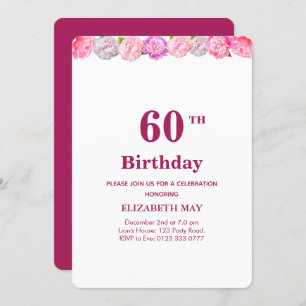 Floral 40th, 60th Birthday on Burgundy & White Invitation