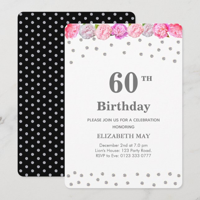 Floral 40th, 60th Birthday with Diamonds Invitation (Front/Back)