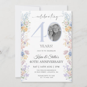 Floral 40th Anniversary Invitation With Photo