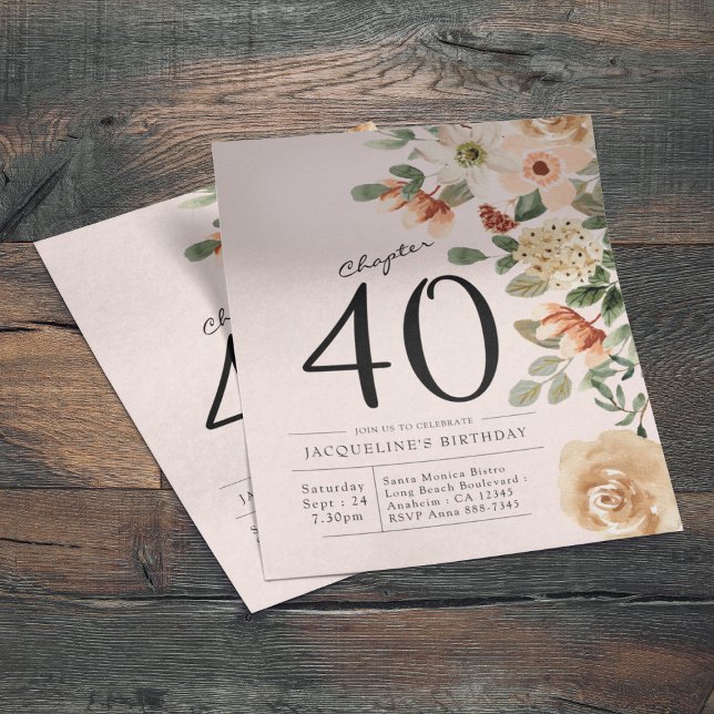 Floral 40th Birthday Budget Invitation Flyer (Floral 40th birthday budget invitations. Easily personalised for that unique touch.)