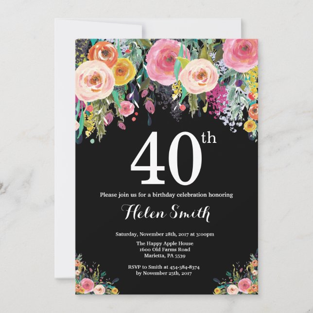 Floral 40th Birthday Invitation (Front)