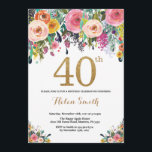 Floral 40th Birthday Invitation Gold Glitter<br><div class="desc">Floral 40th Birthday Invitation for Women. Watercolor Floral Flower. Gold Glitter. Pink,  Yellow,  Orange,  Purple Flower. Adult Birthday. For further customisation,  please click the "Customise it" button and use our design tool to modify this template.</div>