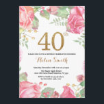 Floral 40th Birthday Invitation Gold Glitter<br><div class="desc">Floral 40th Birthday Invitation for Women. Watercolor Botanical Floral Flower. Gold Glitter. Pink Peonies Floral Flowers. Adult Birthday. For further customisation,  please click the "Customise it" button and use our design tool to modify this template.</div>