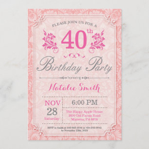 Floral 40th Birthday Invitation Pink for Women