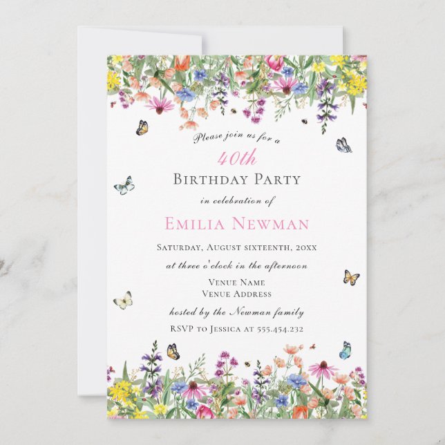 Floral 40th Birthday Party Invitation (Front)
