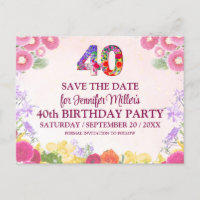 Floral 40th Birthday - Pastel 40 Save The Date