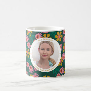 Floral 40th birthday photo elegant feminine coffee mug