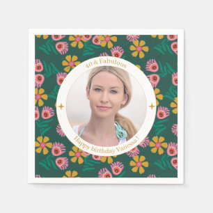 Floral 40th birthday photo elegant feminine napkin