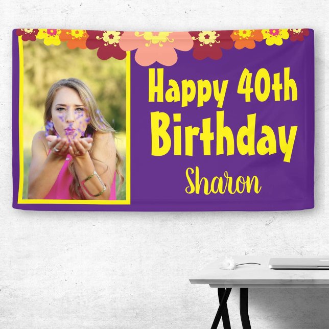 Floral 40th Birthday Purple Photo Banner (Creator Uploaded)