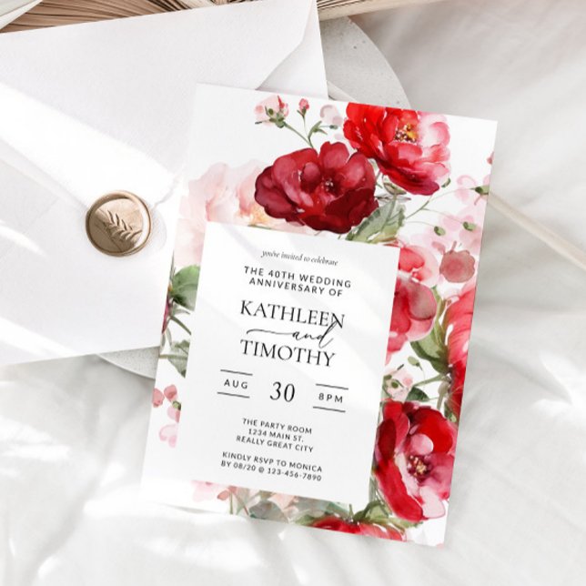 Floral 40th Wedding Anniversary Invitation (40th Wedding Anniversary Invitation)