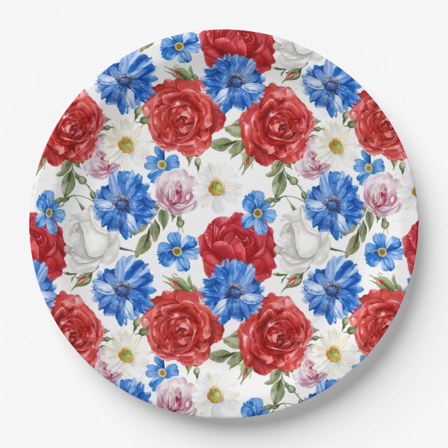 Floral 4th July Paper Plate (Front)