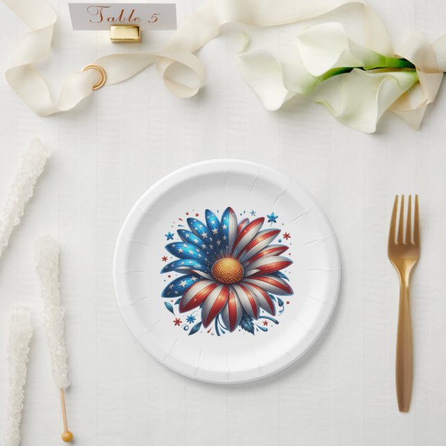 Floral 4th of July Paper Plate (Wedding)
