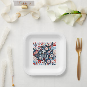 Floral 4th of July Paper Plate