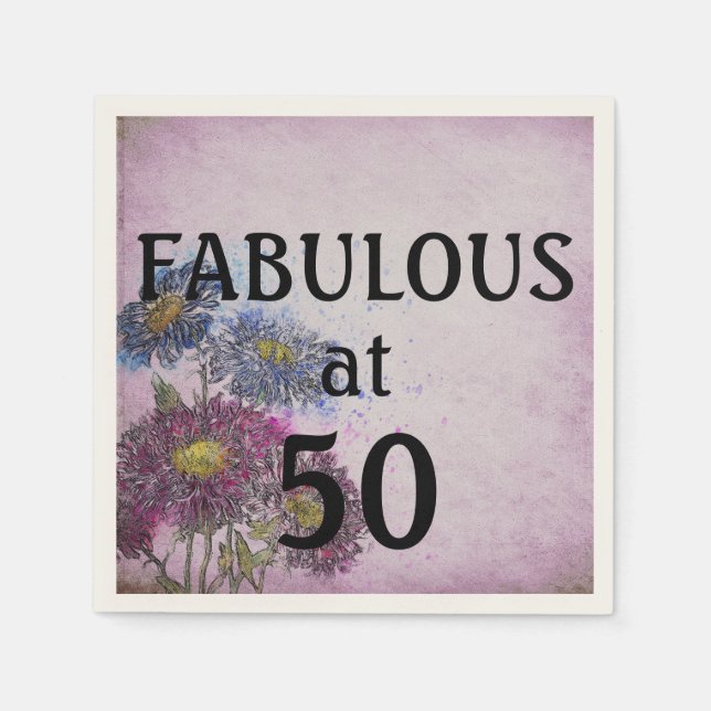 Floral 50 and Fab Birthday Party Napkins (Front)