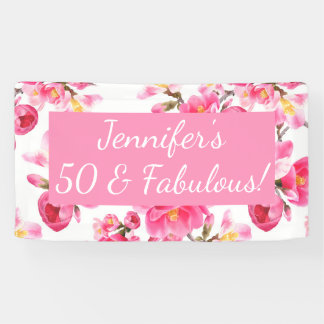 Floral 50 and Fabulous 50th Birthday Banner