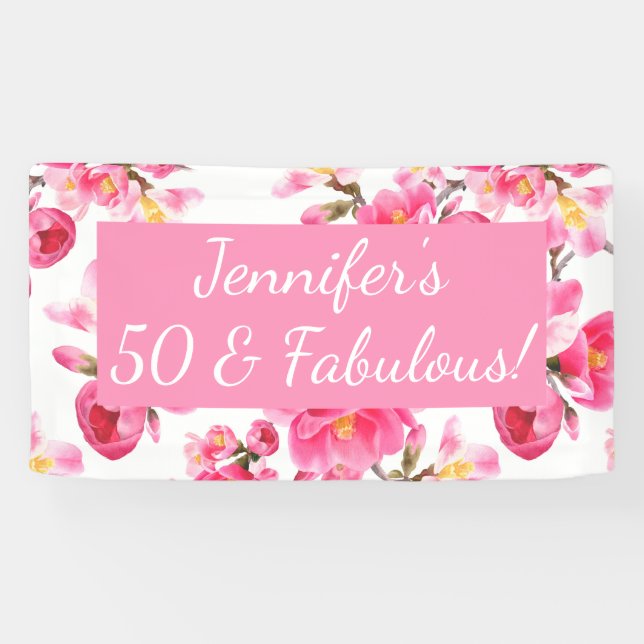 Floral 50 and Fabulous 50th Birthday Banner (Horizontal)
