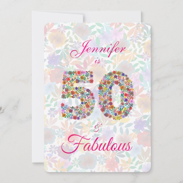 Floral 50 and Fabulous 50th Birthday Celebration Invitation (Front)