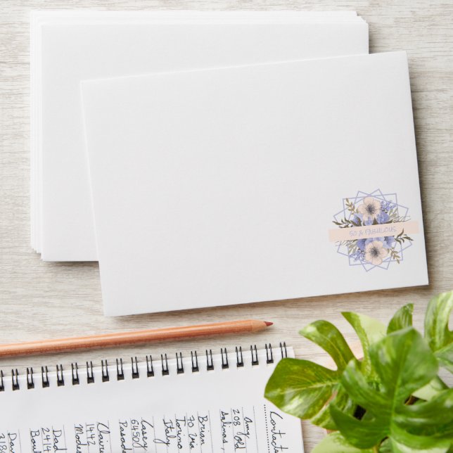 Floral 50 and Fabulous Violet Peach Rose Birthday Envelope (Stacked)