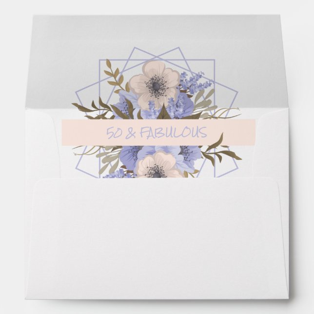 Floral 50 and Fabulous Violet Peach Rose Birthday Envelope (Back (Bottom))